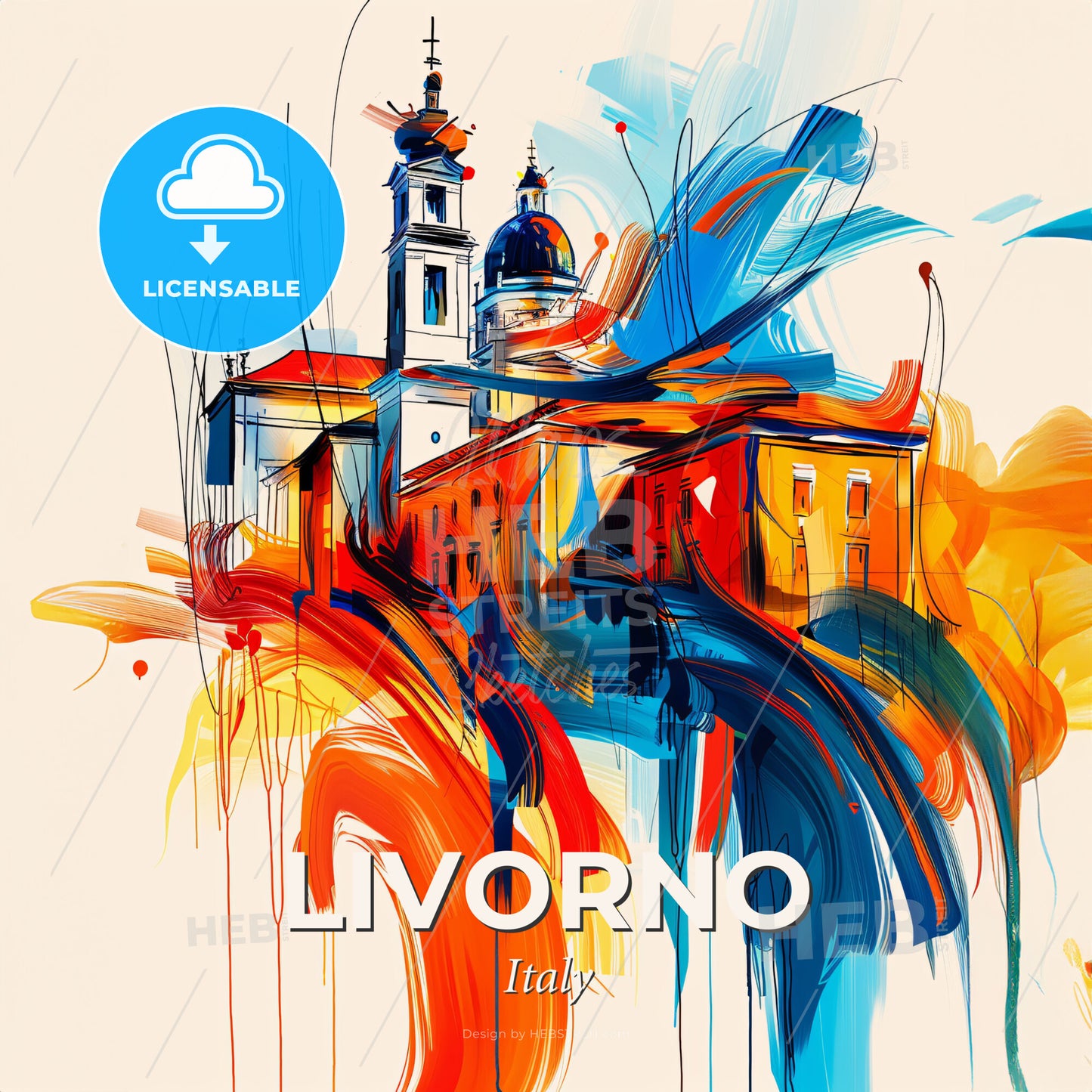 Vibrant Livorno, Italy - A Painting Of A Building With Colorful Paint - Square format print template