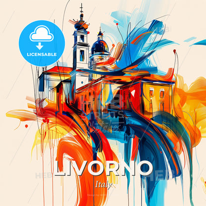 Vibrant Livorno, Italy - A Painting Of A Building With Colorful Paint - Square format print template