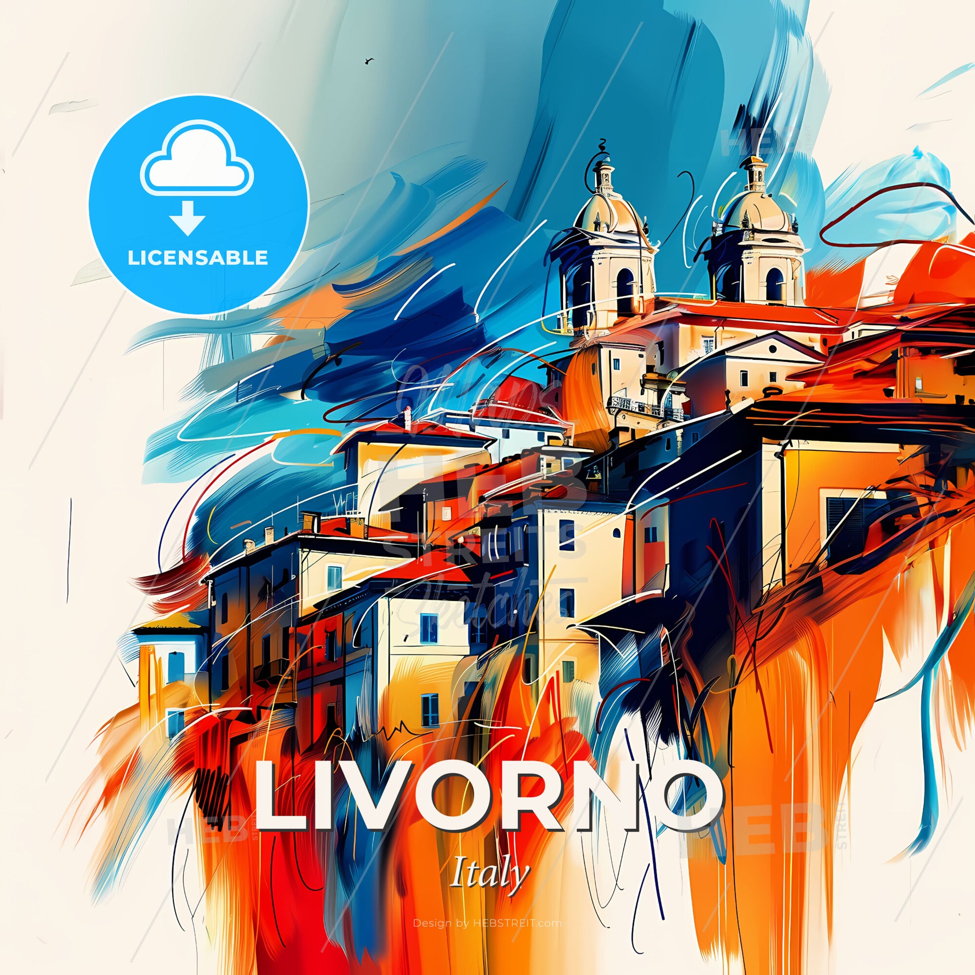 Vibrant Livorno, Italy - A Painting Of A Building With A Colorful Background - Square format print template