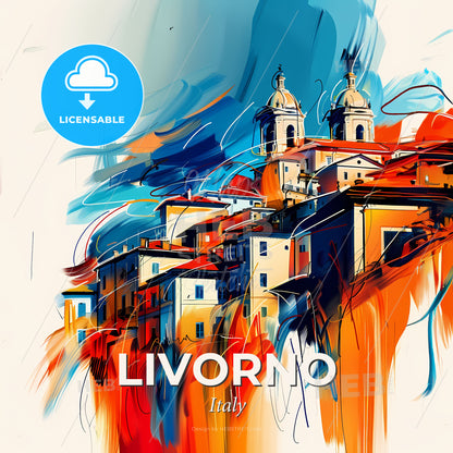 Vibrant Livorno, Italy - A Painting Of A Building With A Colorful Background - Square format print template
