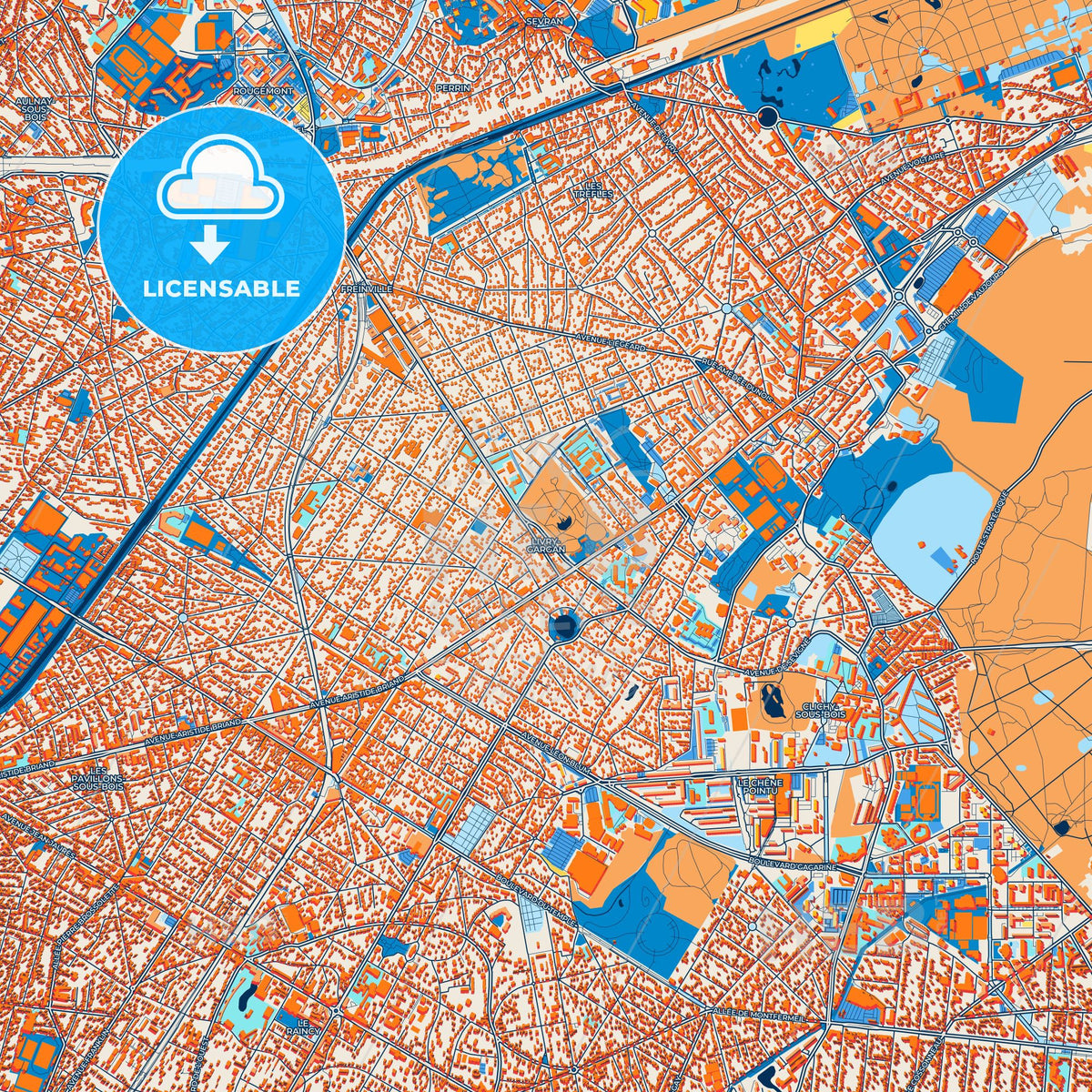 Colorful Livry-Gargan Street Map with Labels and Buildings