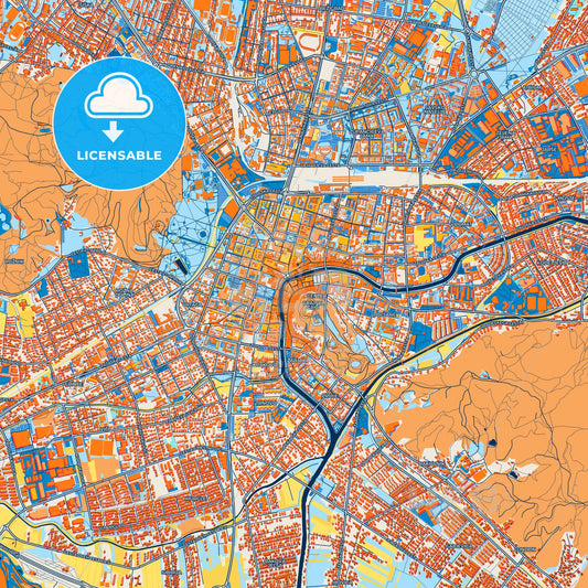 Colorful Ljubljana Street Map with Labels and Buildings