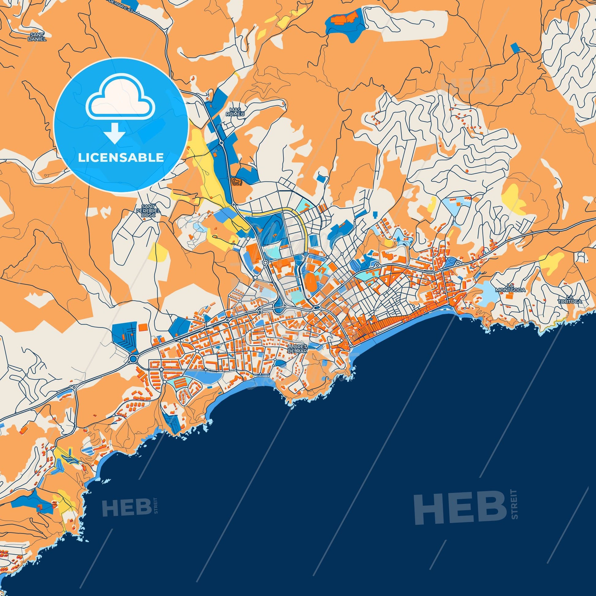 Colorful Lloret de Mar Street Map with Labels and Buildings