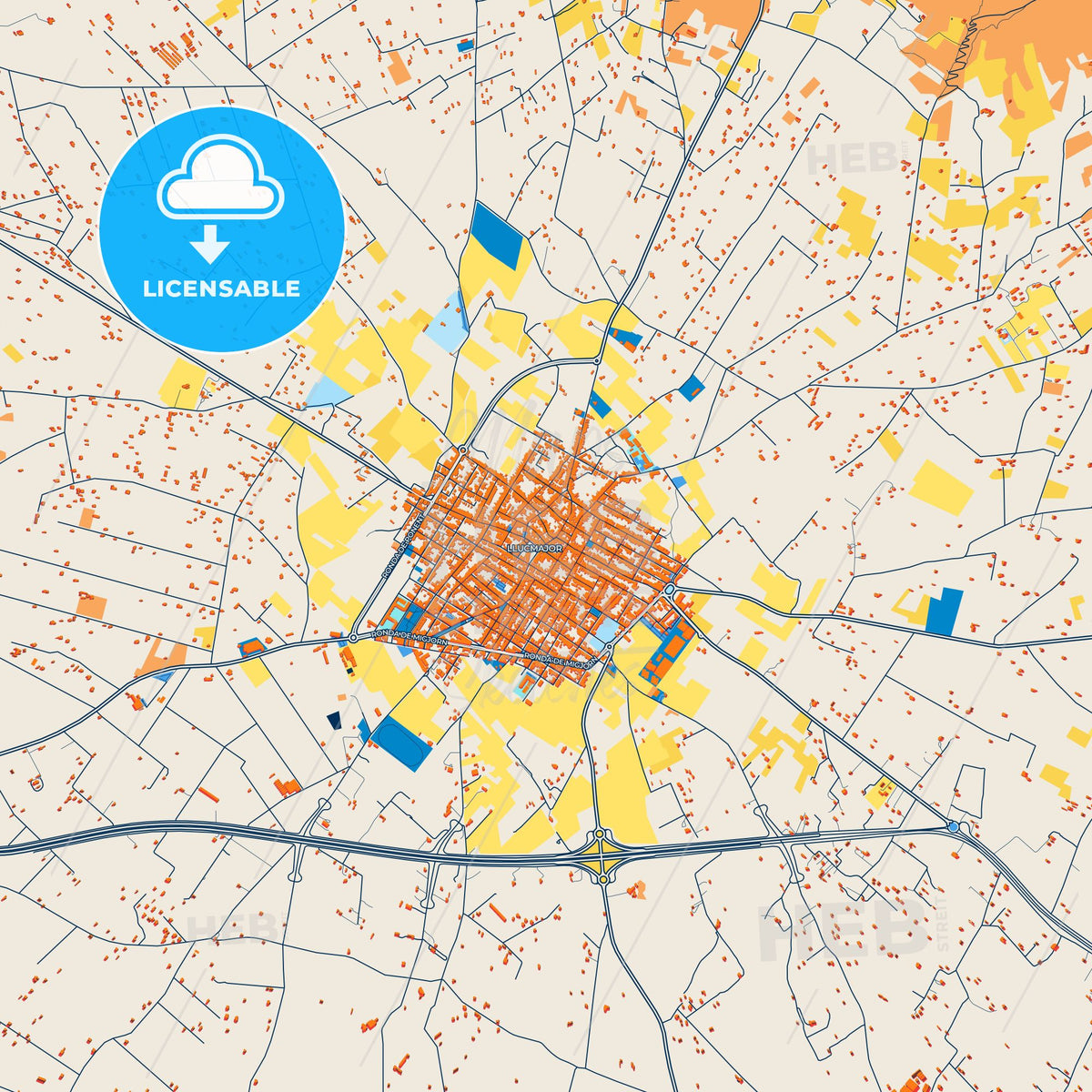 Colorful Llucmajor Street Map with Labels and Buildings