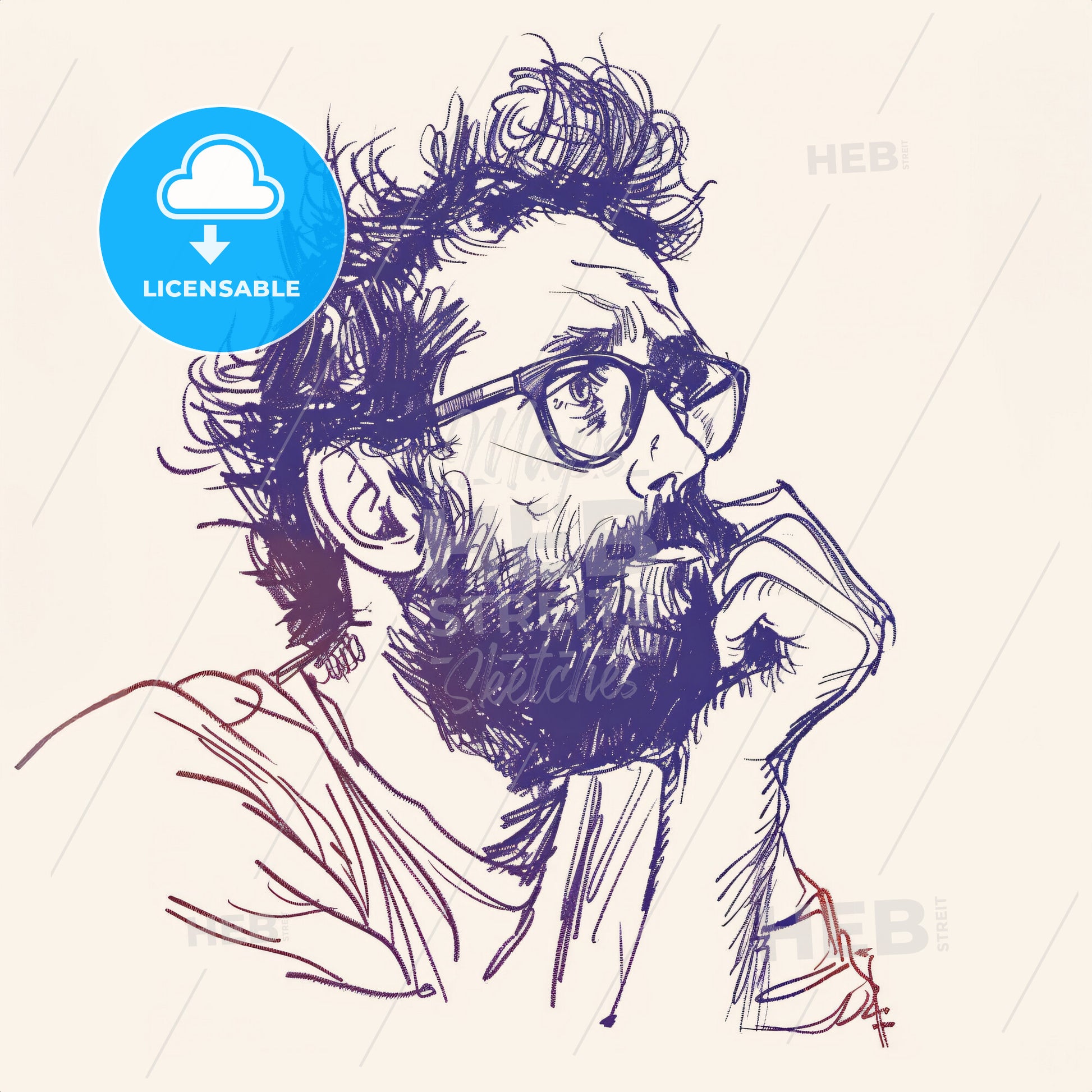 A Drawing Of A Man With A Beard And Glasses