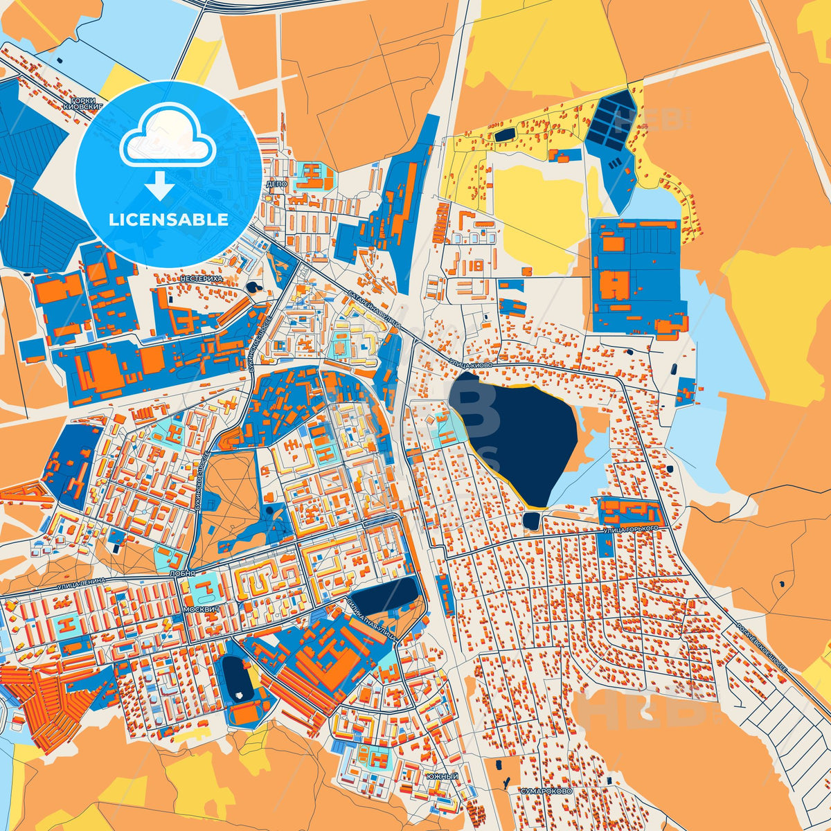 Colorful Lobnya Street Map with Labels and Buildings