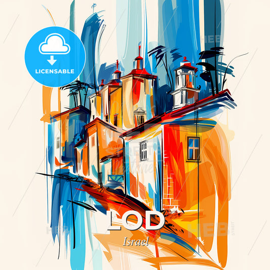 Vibrant Lod, Israel - A Painting Of Buildings On A Hill - Square format print template