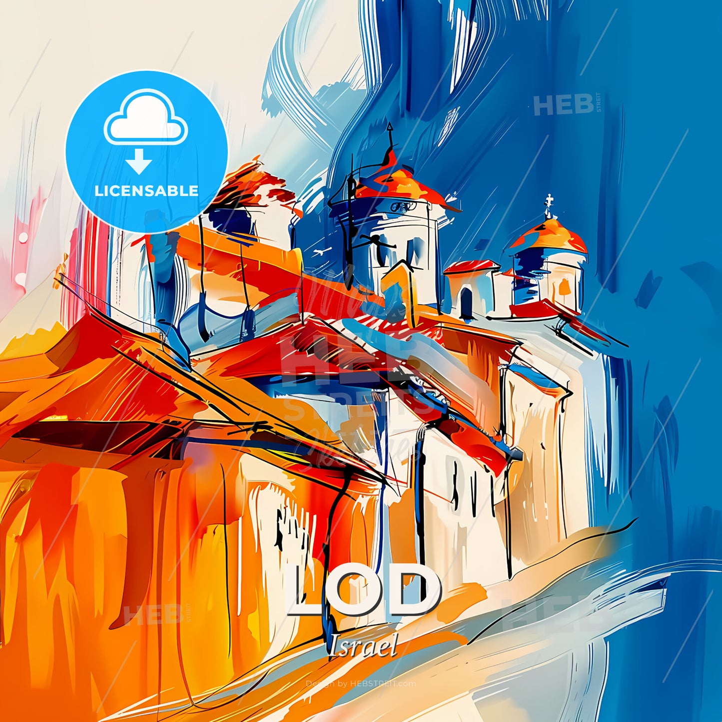 Vibrant Lod, Israel - A Painting Of Buildings With Domes - Square format print template