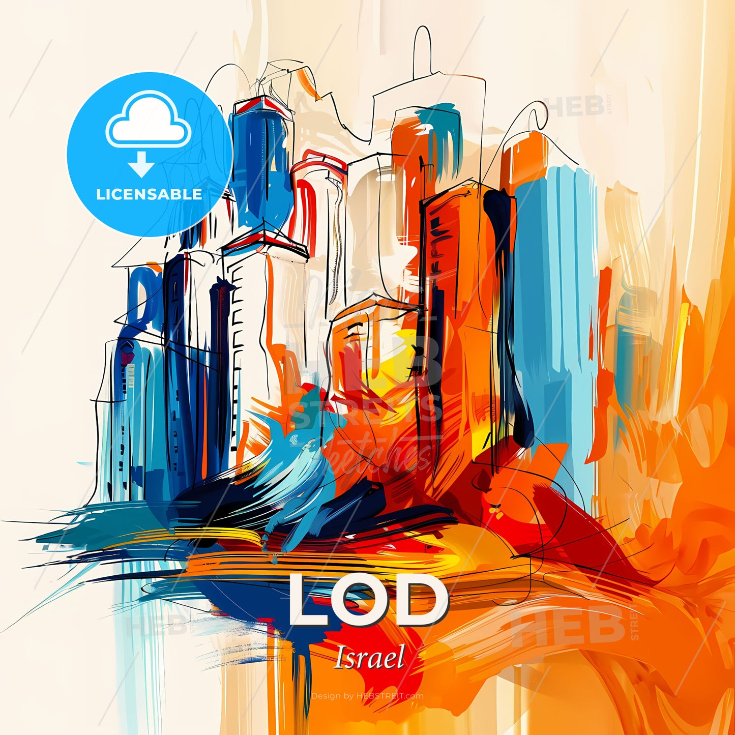 Vibrant Lod, Israel - A Painting Of A City - Square format print template