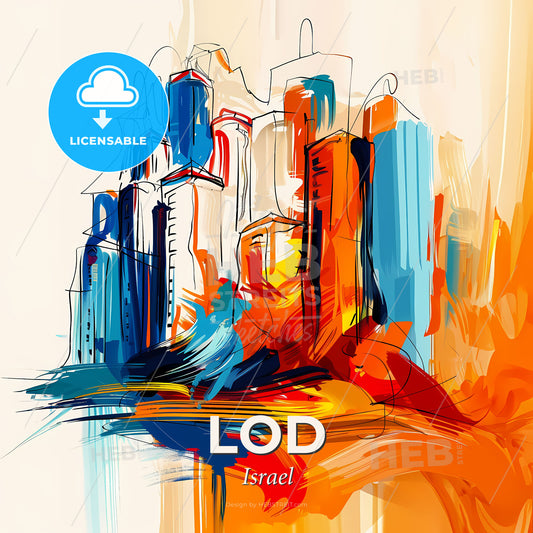 Vibrant Lod, Israel - A Painting Of A City - Square format print template