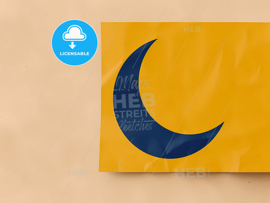 Artistic Crescent Moon Painting on Yellow Paper - Vibrant Abstract Blue and Yellow