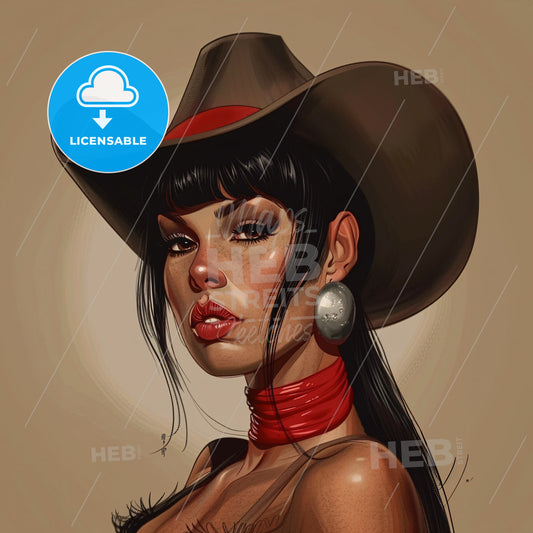 logo for rustic wall decor shop. The name is The Retro Cowgirl. Neutral Earthy tone - A woman wearing a cowboy hat