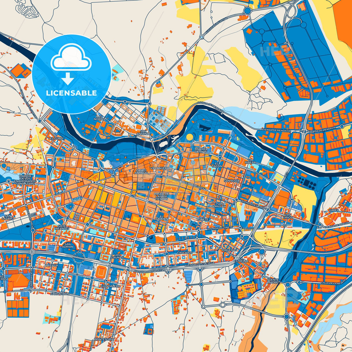 Colorful Logroño Street Map with Labels and Buildings