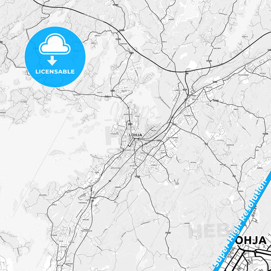 Lohja, Finland light map with streetnames, citynames and districts