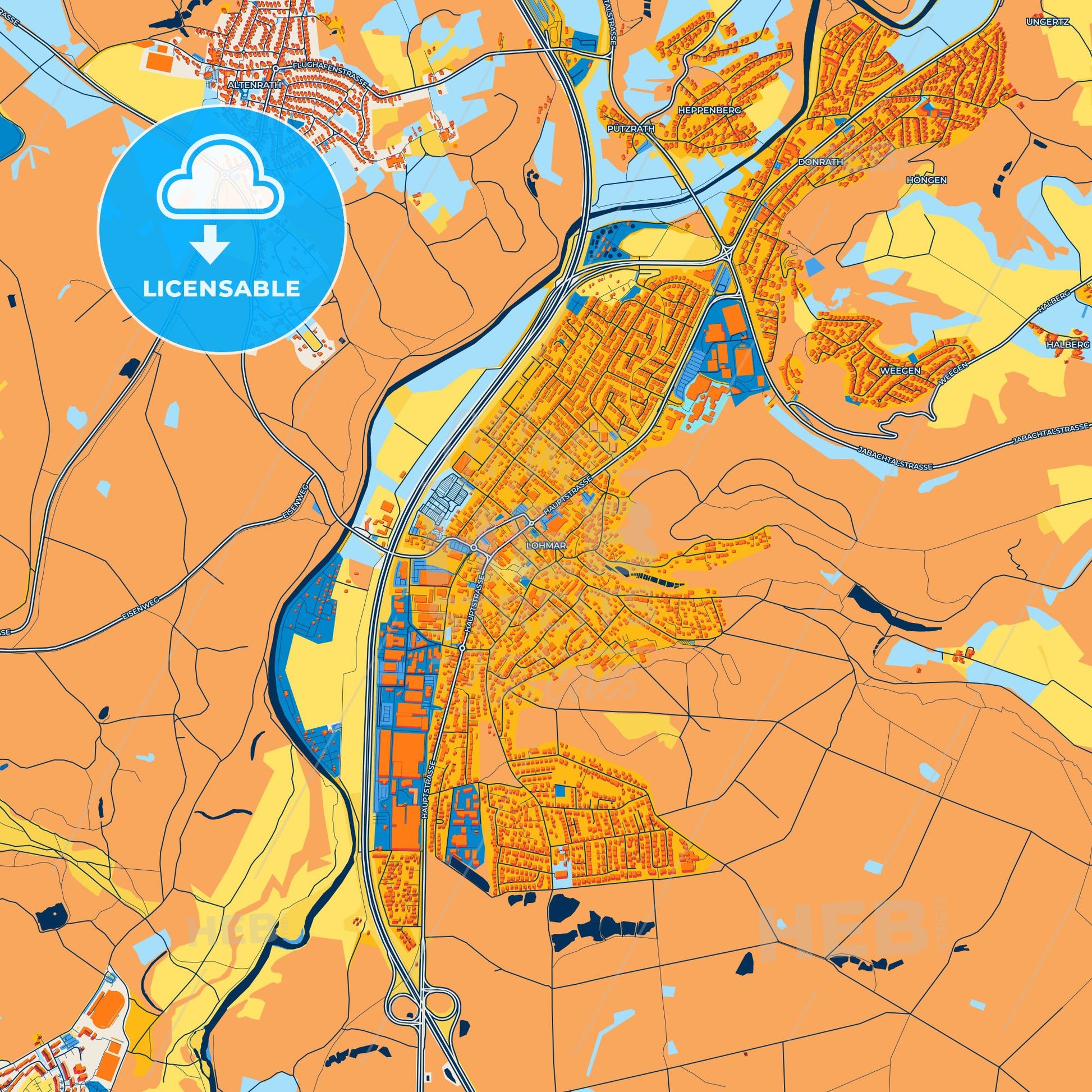 Colorful Lohmar Street Map with Labels and Buildings