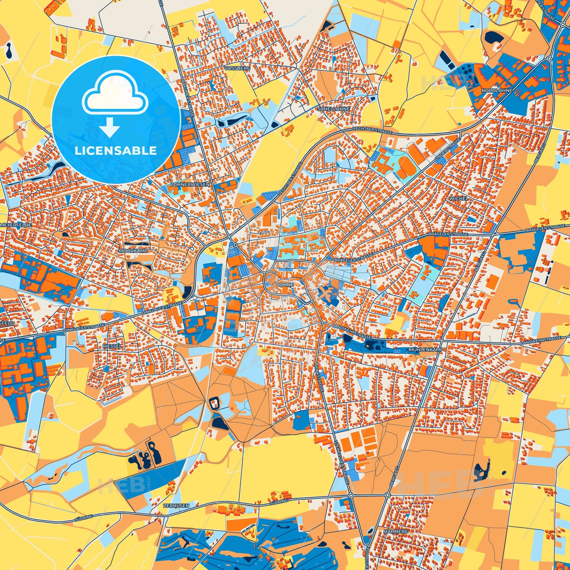 Colorful Lohne Street Map with Labels and Buildings