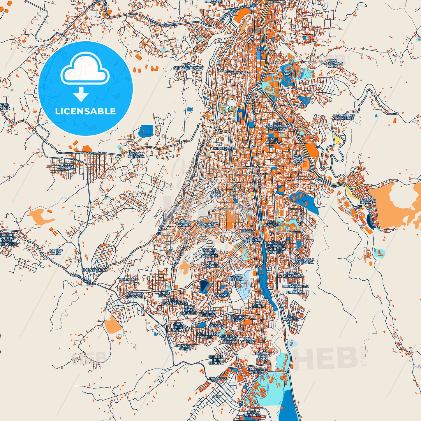 Colorful Loja Street Map with Labels and Buildings