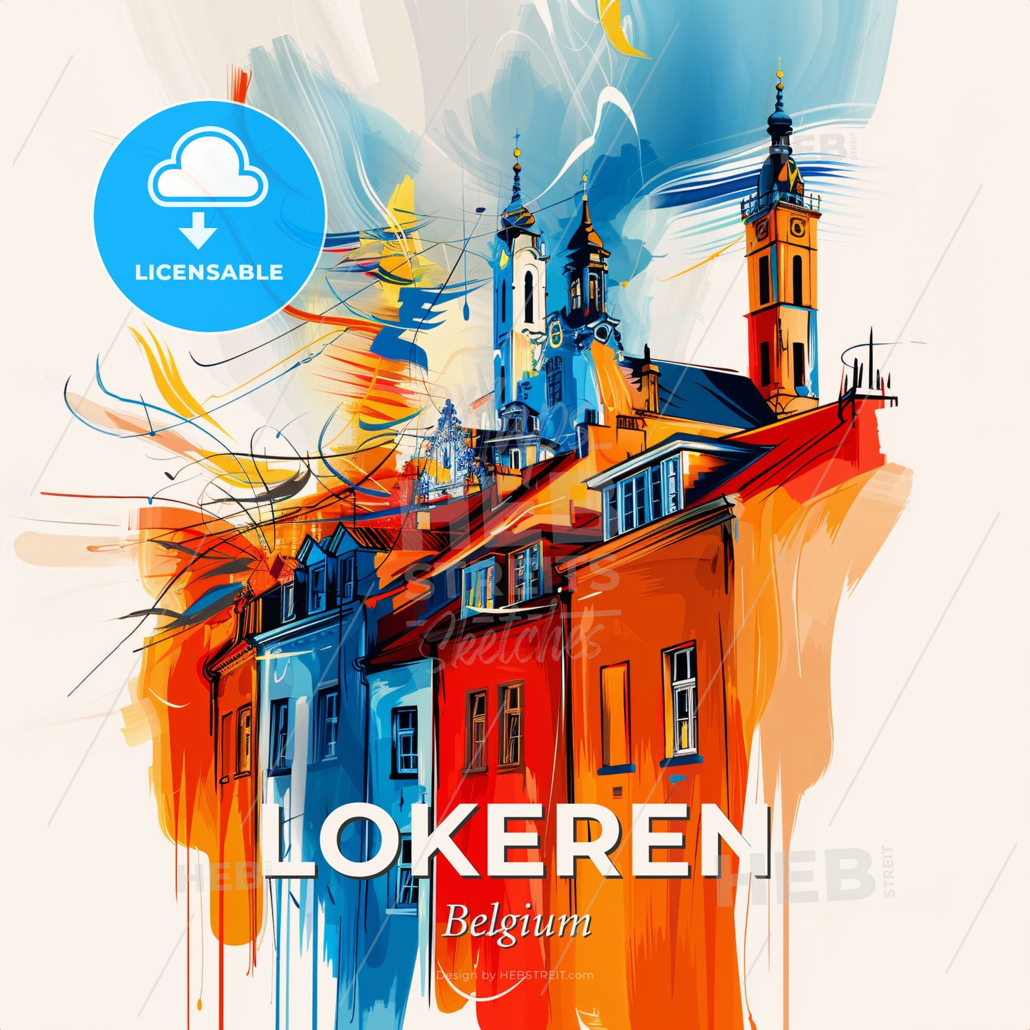 Vibrant Lokeren, Belgium - A Colorful Buildings With Towers - Square format print template