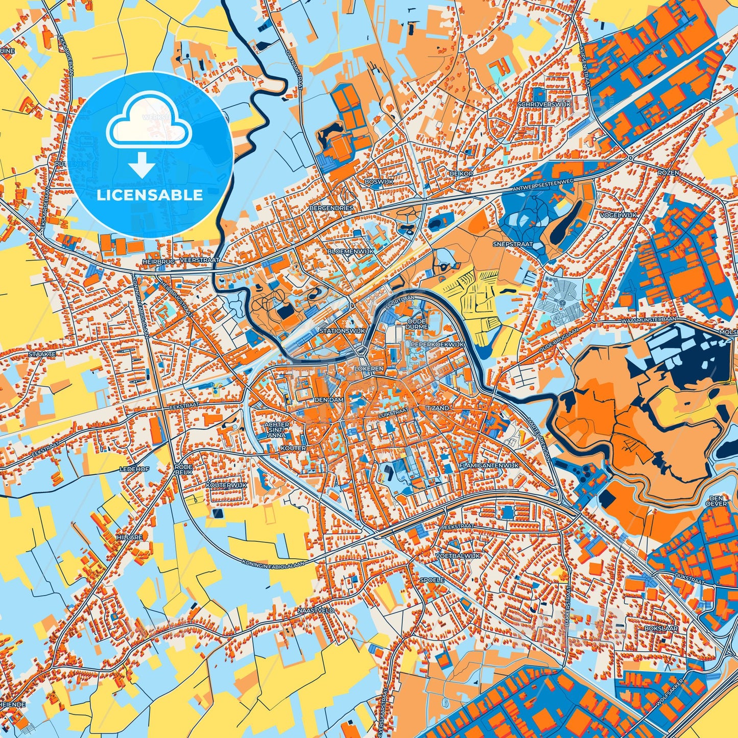 Colorful Lokeren Street Map with Labels and Buildings