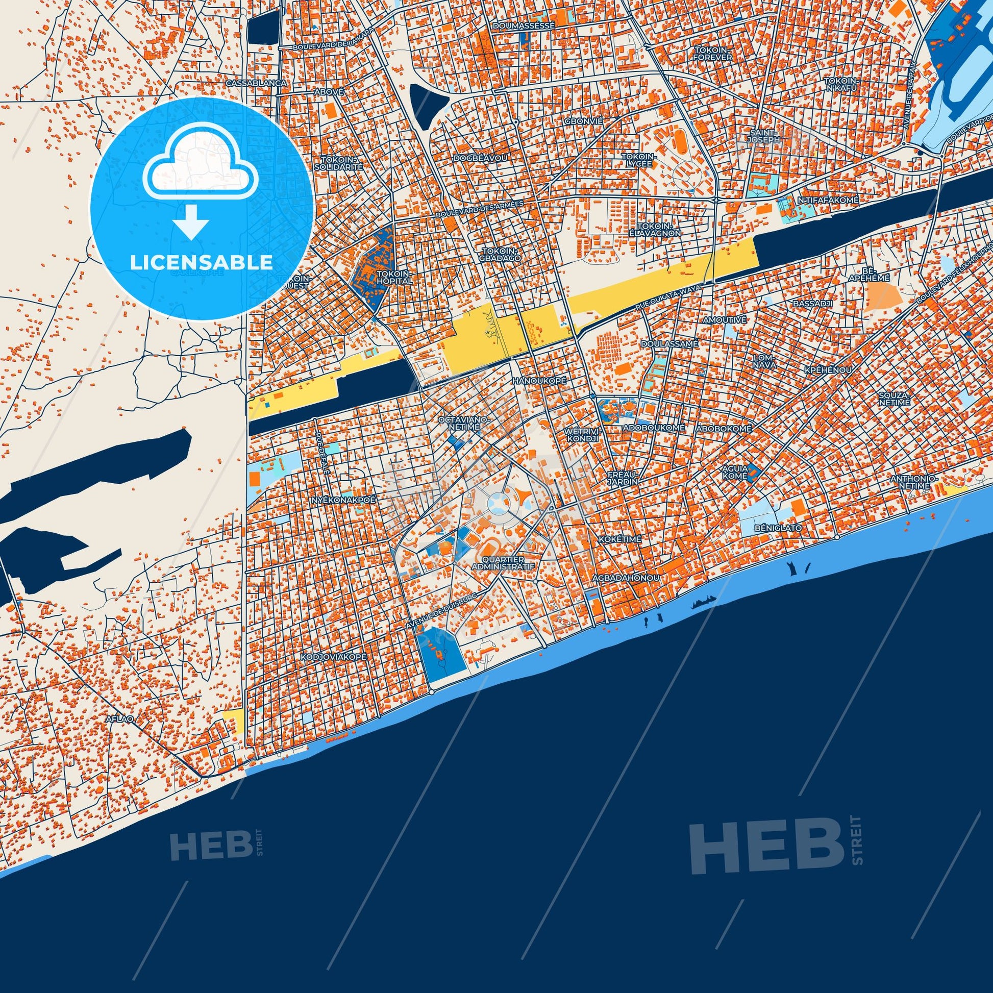 Colorful Lome Street Map with Labels and Buildings
