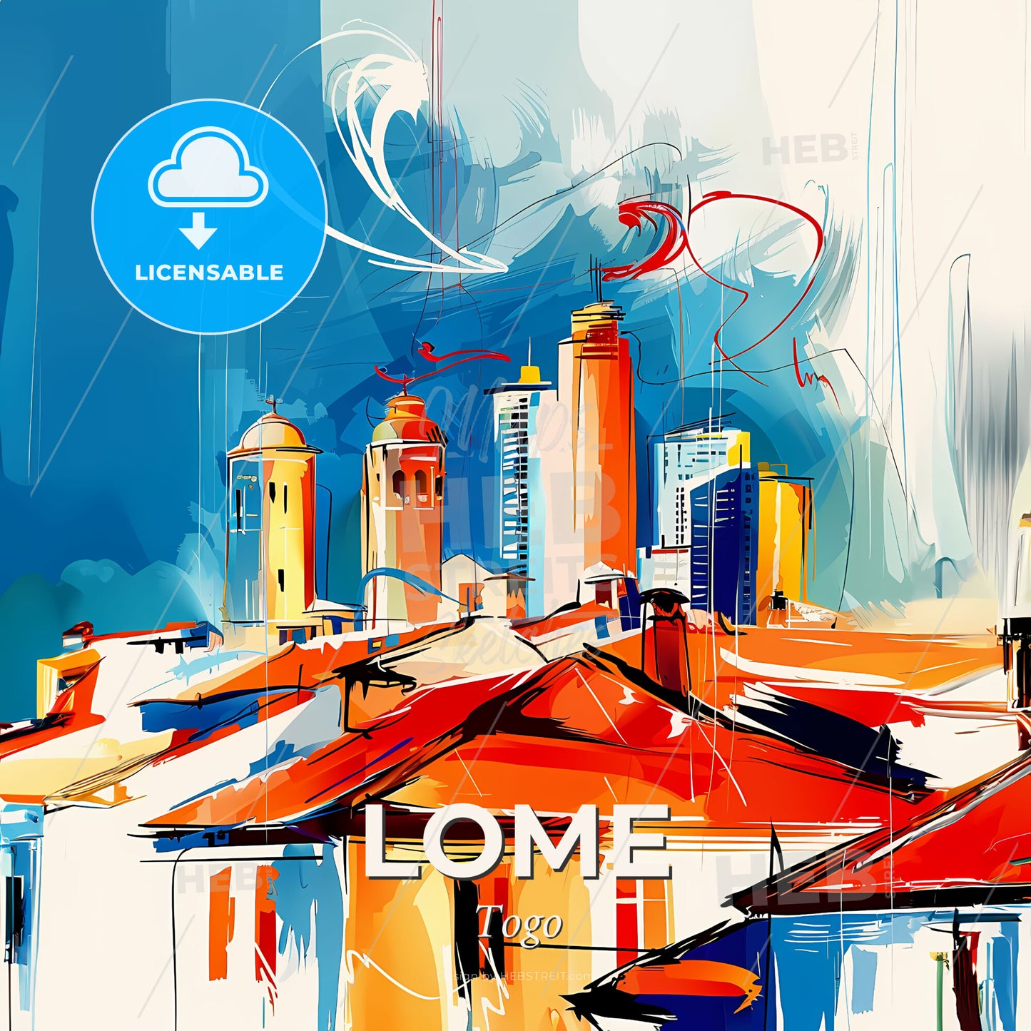 Vibrant Lome, Togo - A Painting Of A City - Square format print template