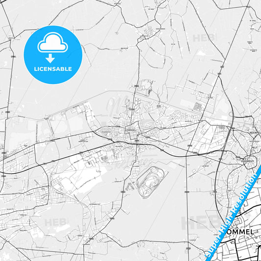 Lommel, Belgium light map with streetnames, citynames and districts