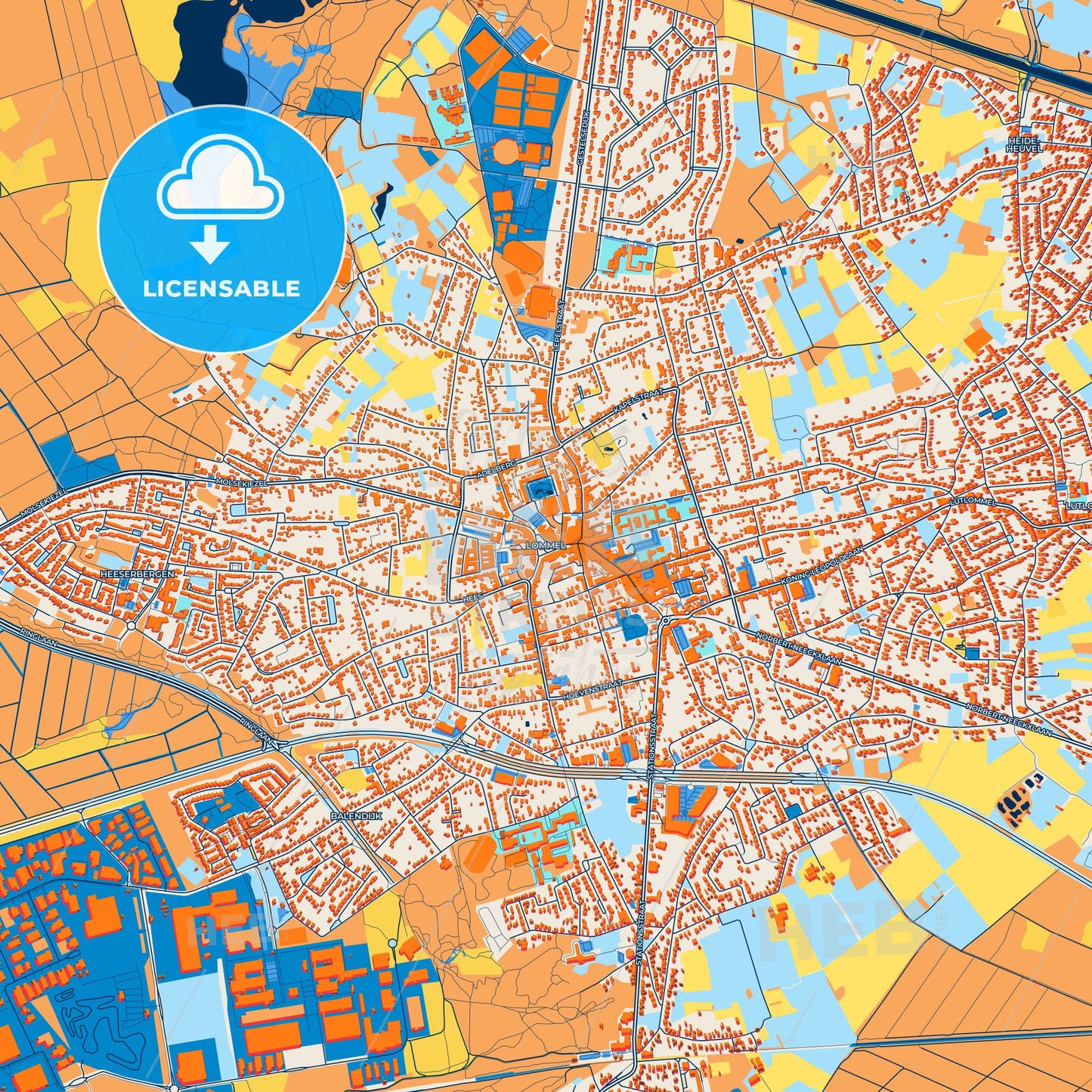Colorful Lommel Street Map with Labels and Buildings