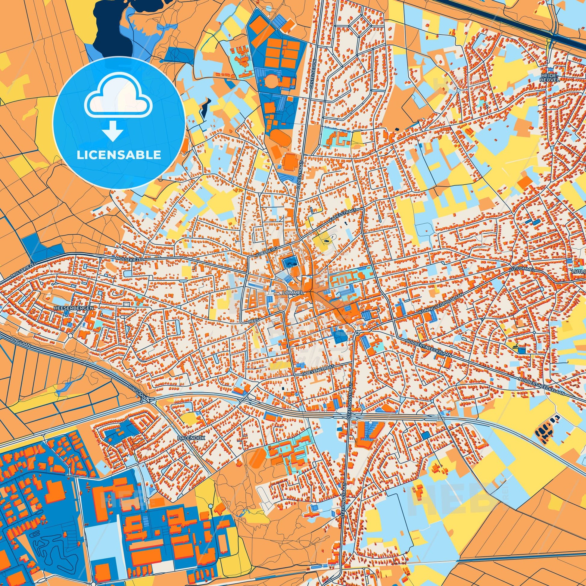 Colorful Lommel Street Map with Labels and Buildings