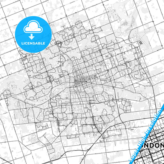 London, Canada light map with streetnames, citynames and districts