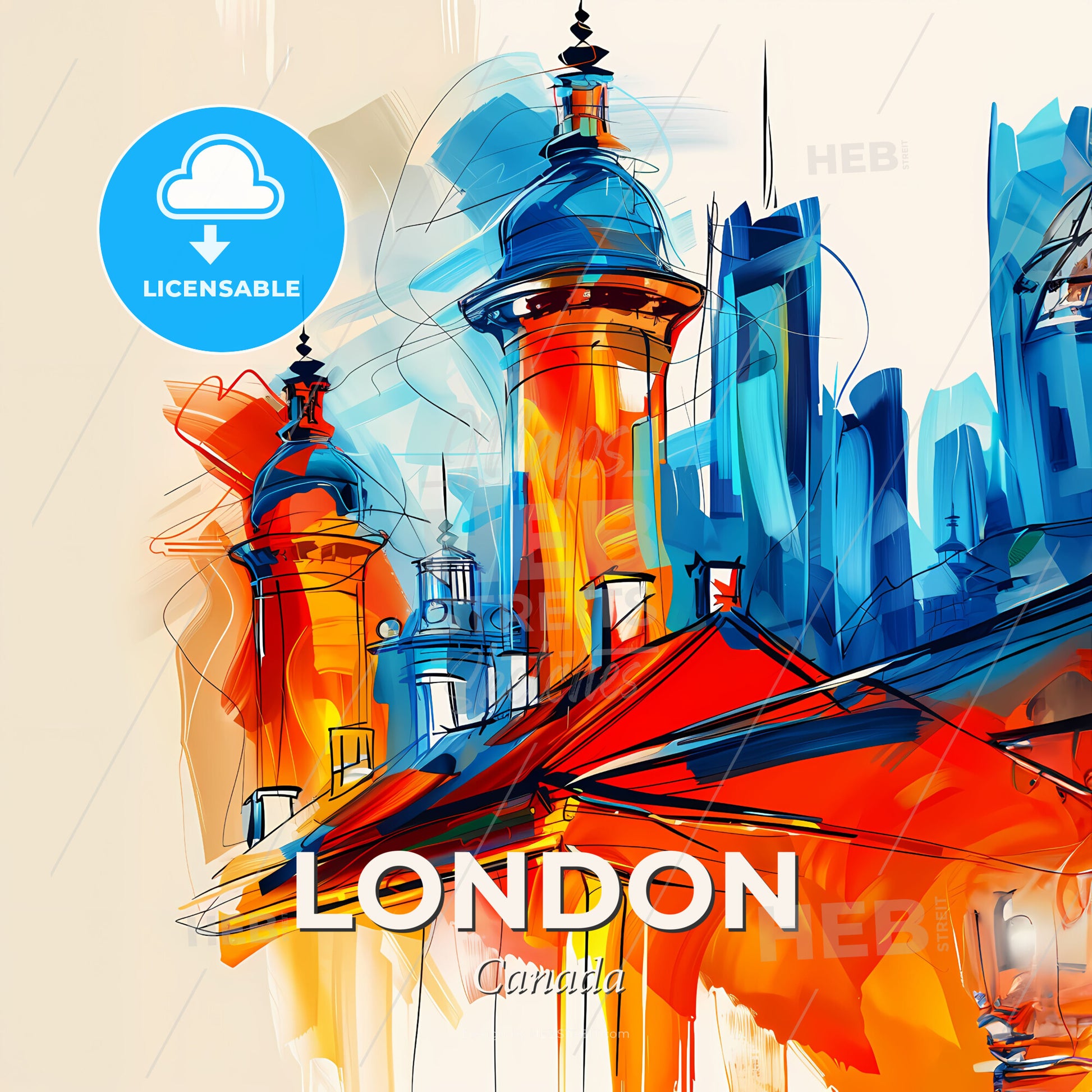 Vibrant London, Canada - A Painting Of A Building With Towers And Buildings - Square format print template