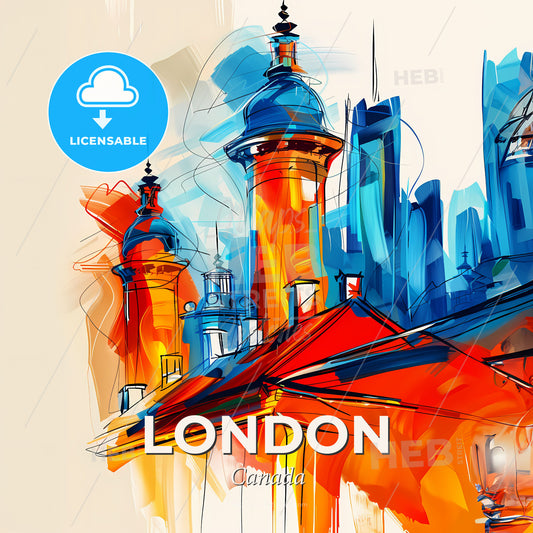 Vibrant London, Canada - A Painting Of A Building With Towers And Buildings - Square format print template