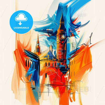 Vibrant London, England - A Painting Of A Clock Tower