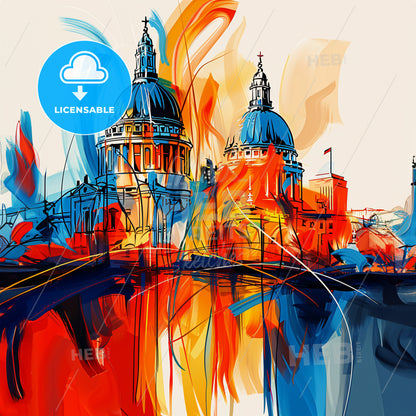 Vibrant London, England - A Painting Of A Building With A Bridge And A Dome