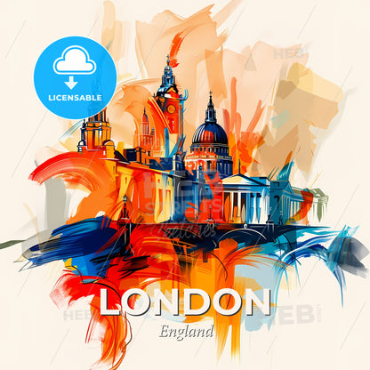 Vibrant London, England - A Colorful Painting Of A Building - Square format print template
