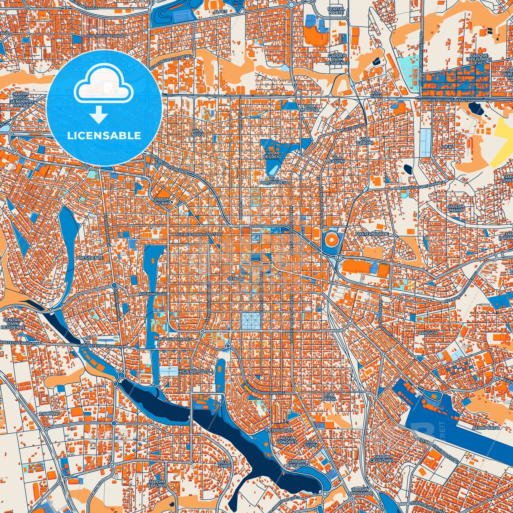 Colorful Londrina Street Map with Labels and Buildings