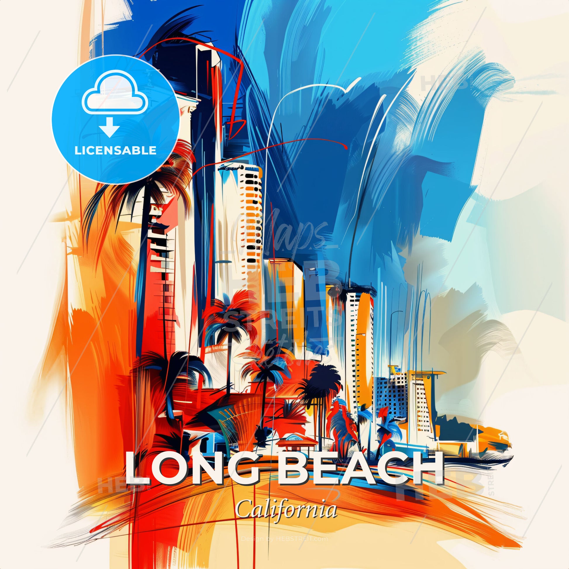 Vibrant Long Beach, California - A Painting Of A City - Square format print template