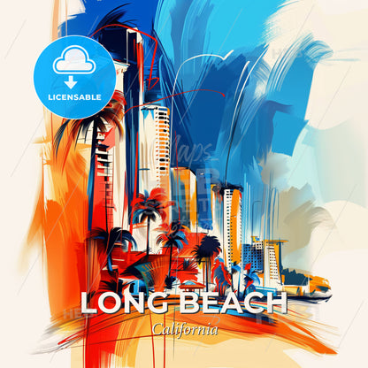 Vibrant Long Beach, California - A Painting Of A City - Square format print template