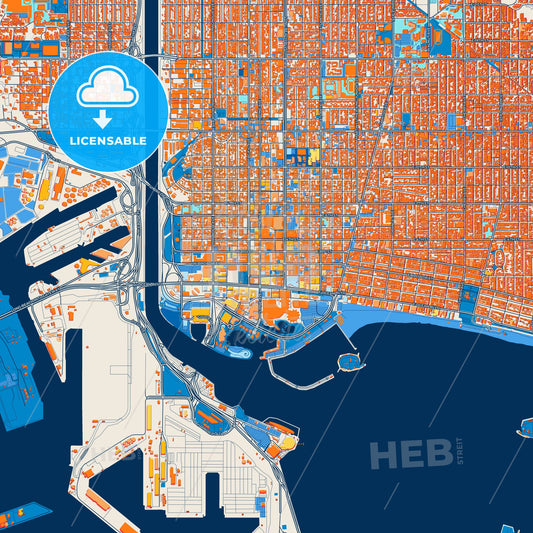Colorful Long Beach Street Map with Labels and Buildings