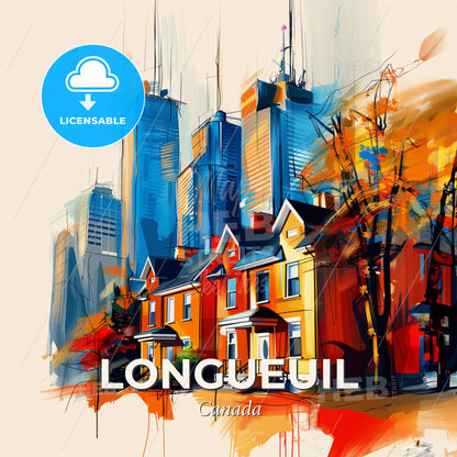 Vibrant Longueuil, Canada - A Painting Of A City - Square format print template