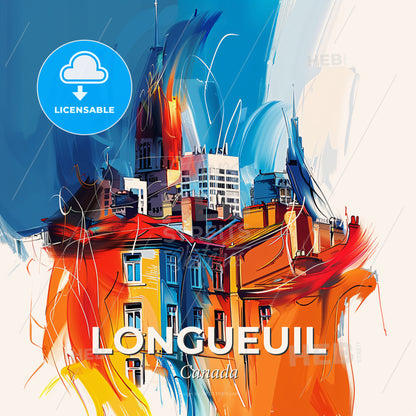 Vibrant Longueuil, Canada - A Painting Of A Building With A Tower And A Tower - Square format print template