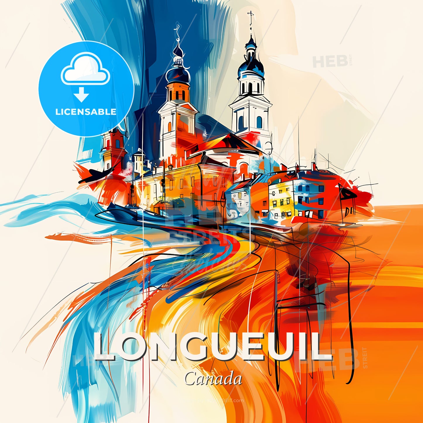 Vibrant Longueuil, Canada - A Painting Of A City - Square format print template