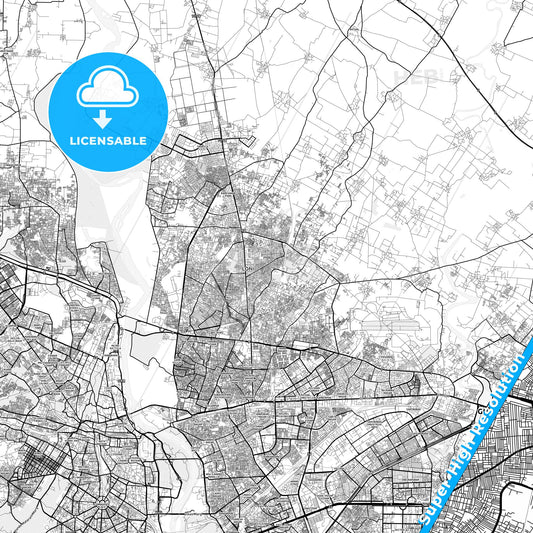 Loni, India light map with streetnames, citynames and districts