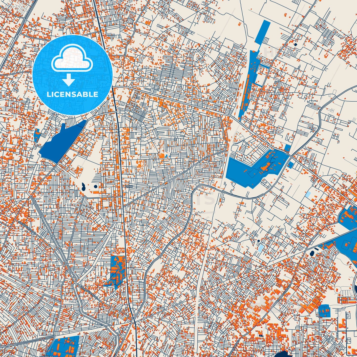 Colorful Loni Street Map with Labels and Buildings