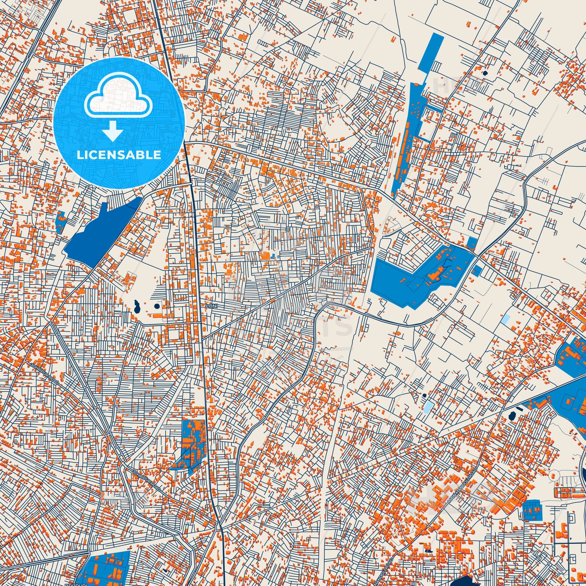 Colorful Loni Street Map with Labels and Buildings