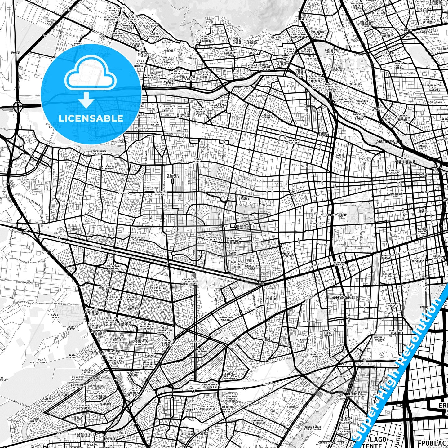 Lo Prado, Chile Light Map with Street Names, City Names, and Districts