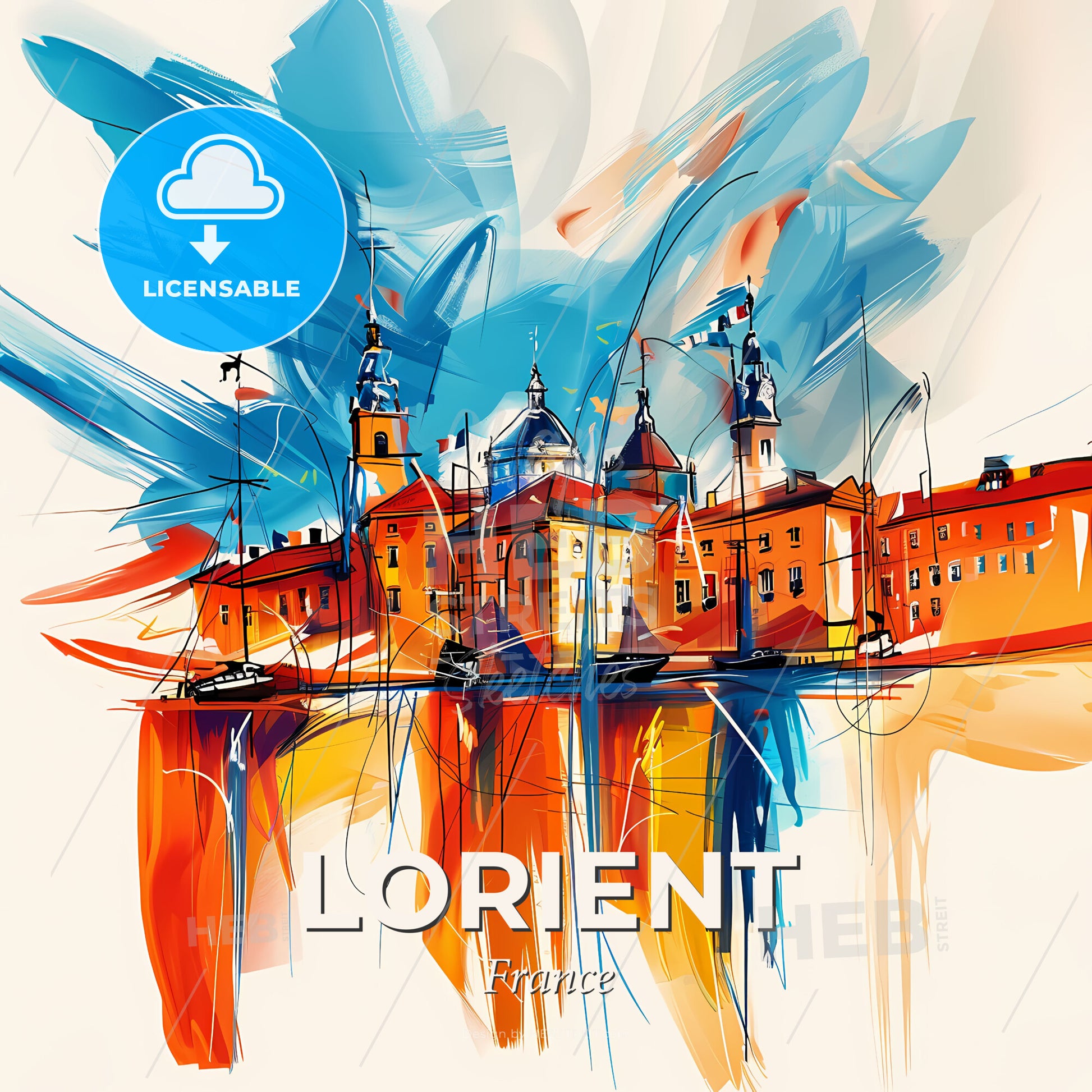 Vibrant Lorient, France - A Painting Of A Building - Square format print template