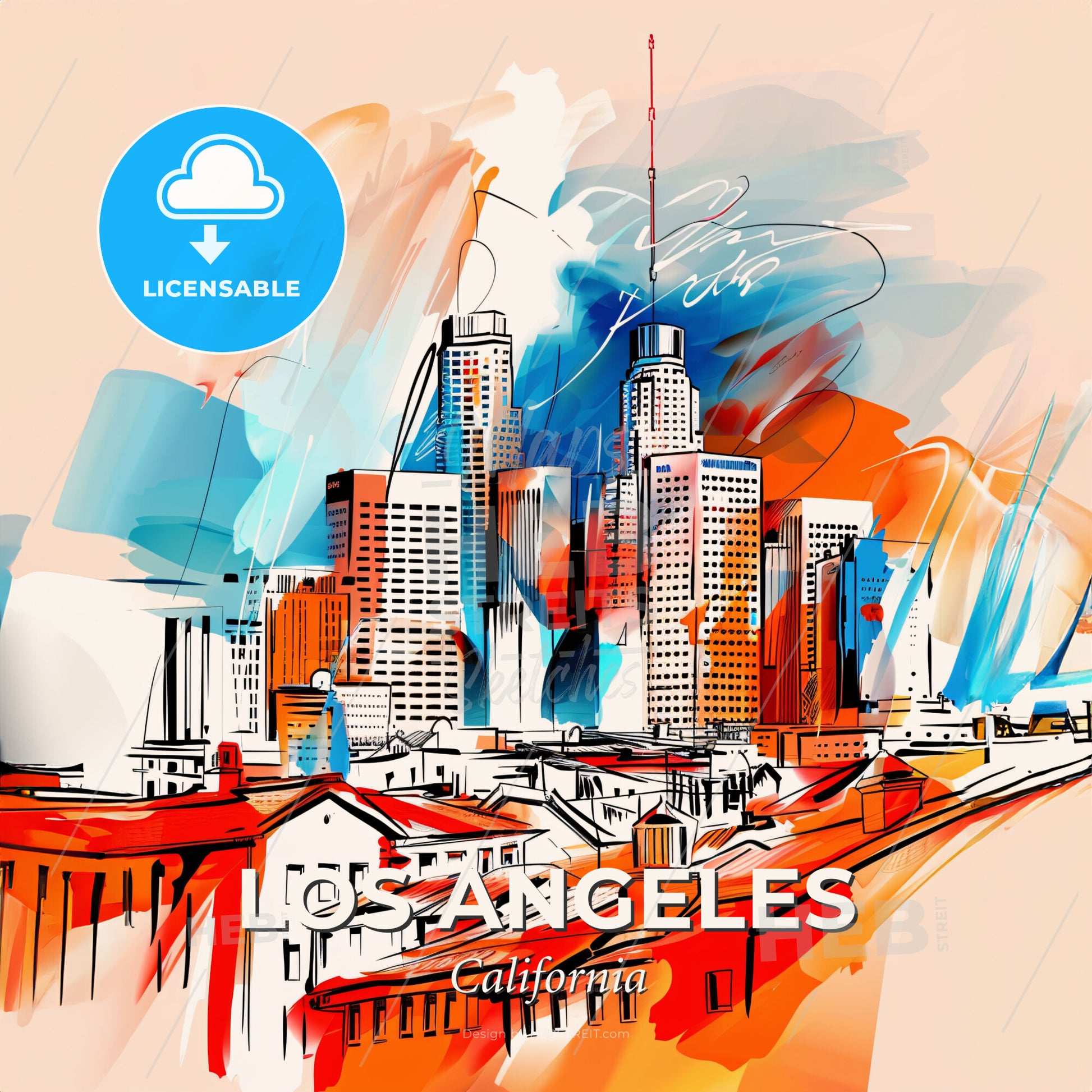 Vibrant Los Angeles, California - A Cityscape With Buildings And A Bridge - Square format print template