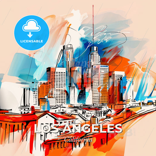 Vibrant Los Angeles, California - A Cityscape With Buildings And A Bridge - Square format print template