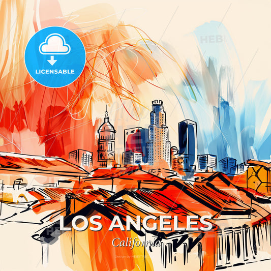 Vibrant Los Angeles, California - A Painting Of A City - Square format print template