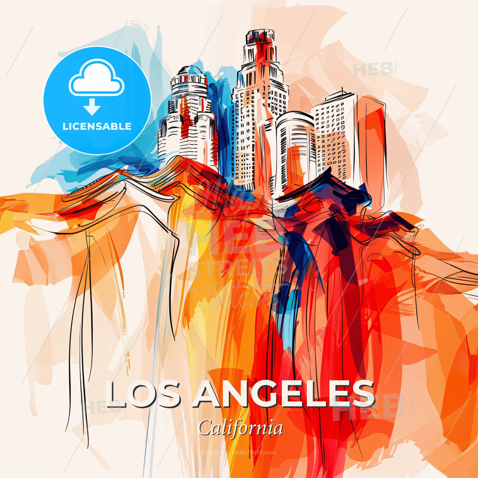 Vibrant Los Angeles, California - A Colorful Painting Of Buildings - Square format print template